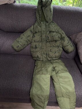 Little Earthling Olive Green Puffer Jacket with Subtle Print